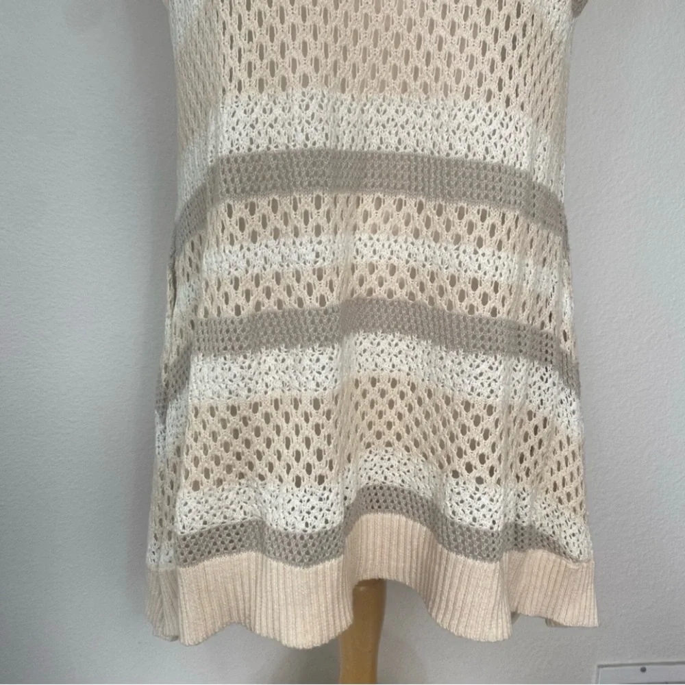 Free People Women's Cream Gray Knit Tunic Sweater Size Large Boho Beach Coastal